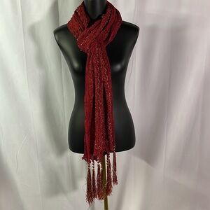 NWT Laxmi Red Gold & Silver Beaded Scrunchy Fringe Scarf